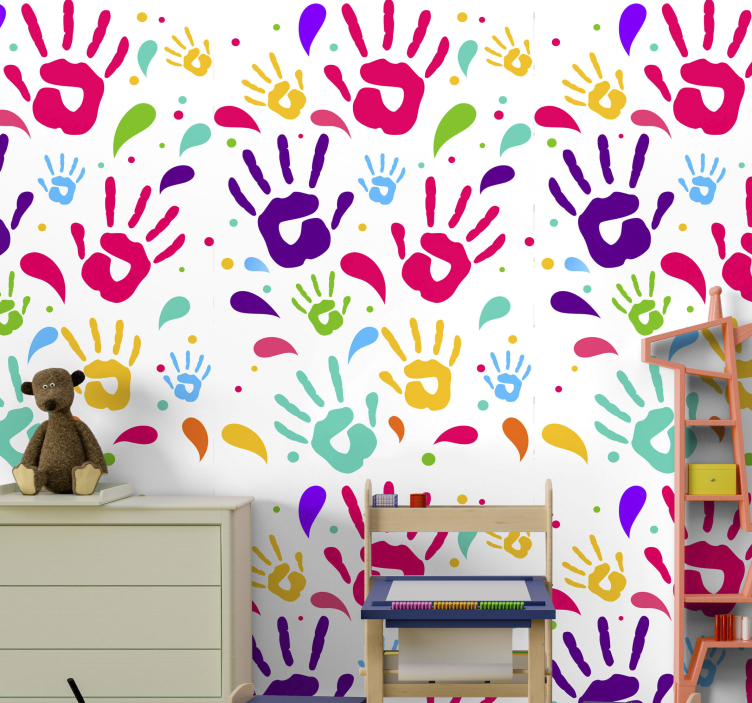 Colorful hands art wallpaper - TenStickers