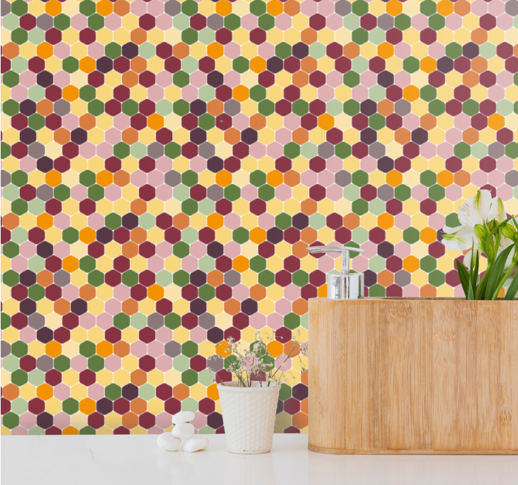 Small colorful hexagons tile wallpaper - TenStickers
