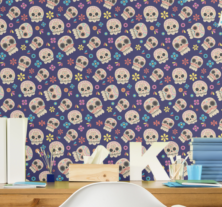 Colorful Skull Pattern halloween wallpaper - TenStickers
