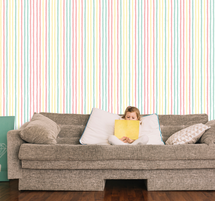 Colorful vertical motif striped wallpaper - TenStickers
