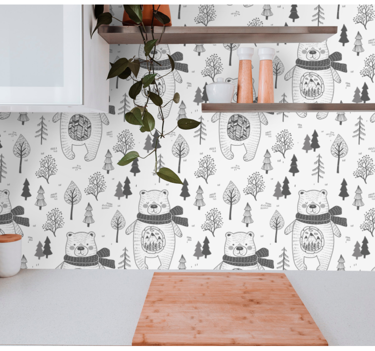 Cute bear and hand drawn forest Wallpaper - TenStickers