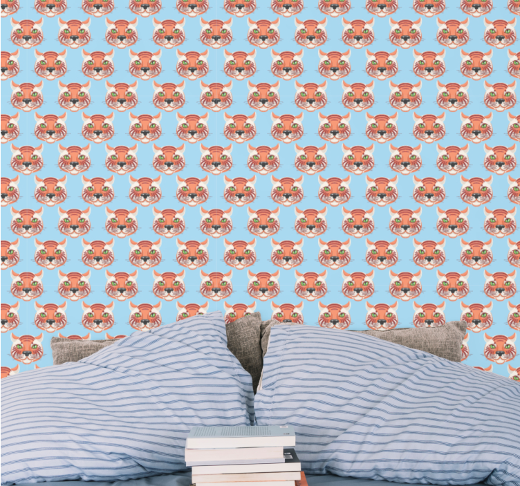 Cute tiger faces cat wallpaper - TenStickers