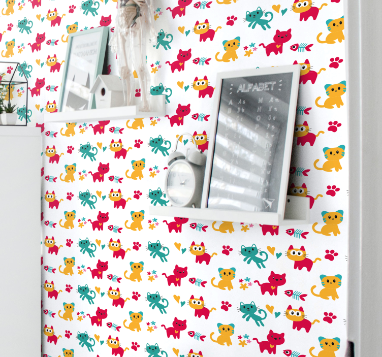 Colored original pattern cat wallpaper - TenStickers