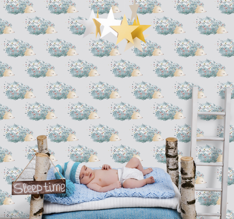 Floral hedgehog pattern animal wallpaper - TenStickers