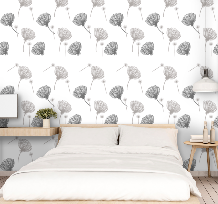 White delicate motif flower wallpaper - TenStickers
