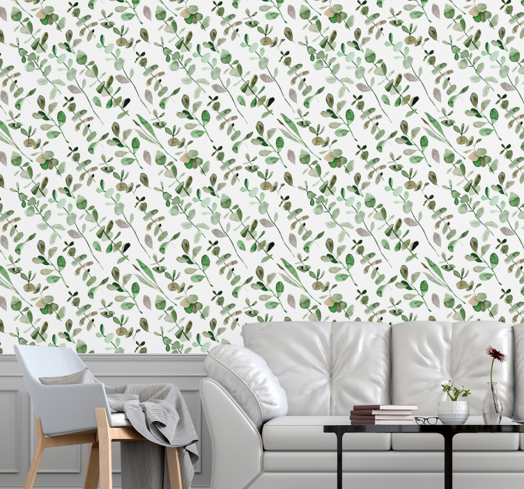 Delicate greenery pattern leaf wallpaper - TenStickers