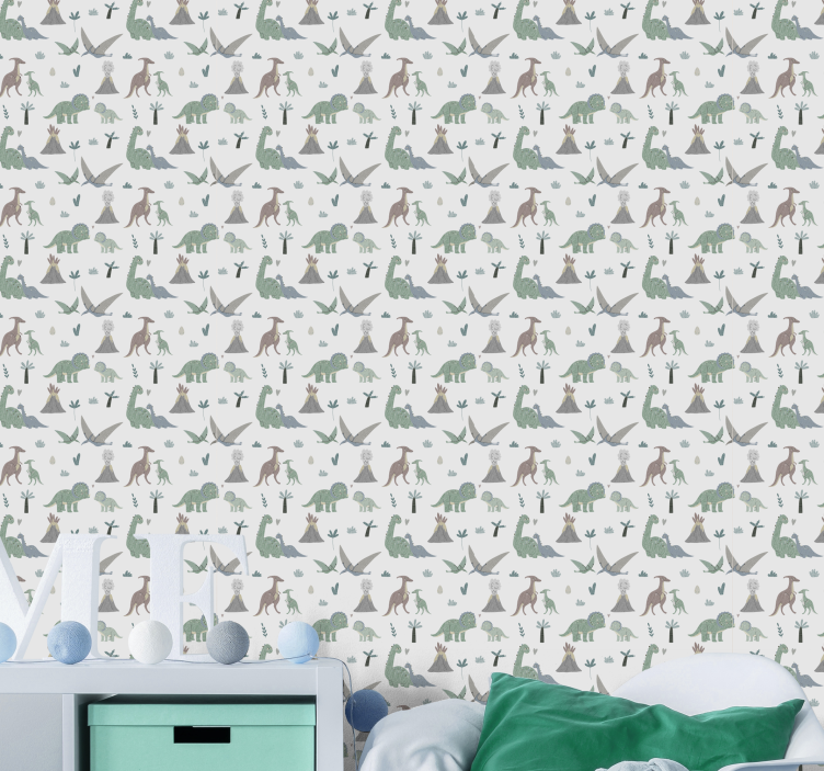 dinosaurs and volcanos Childrens Wallpaper - TenStickers