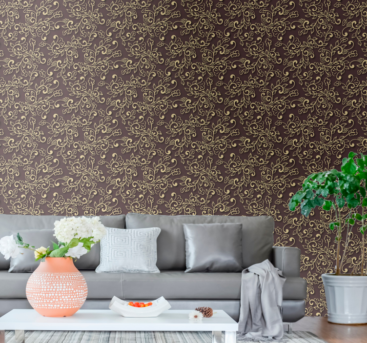Elegant floral swirls living room wallpaper - TenStickers