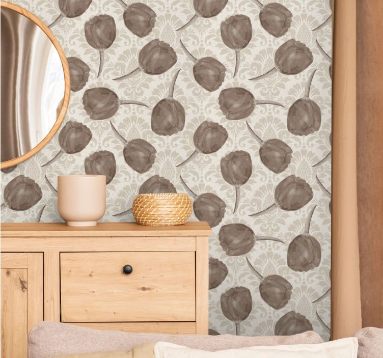 Elegant gray pattern flower wallpaper - TenStickers