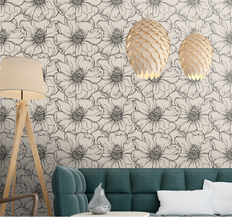 Elegant flower pattern living room wallpaper - TenStickers