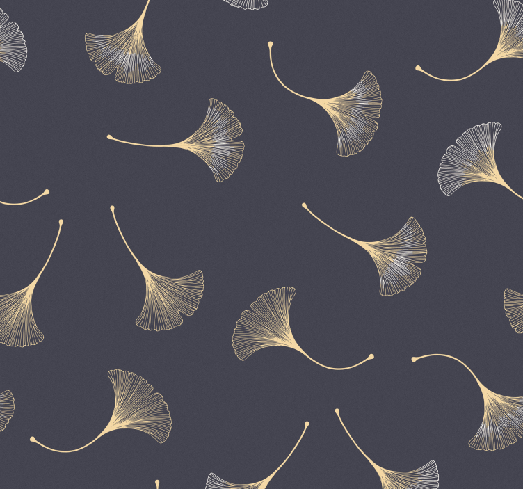 Grey elegant Ginkgo motif leaf wallpaper - TenStickers
