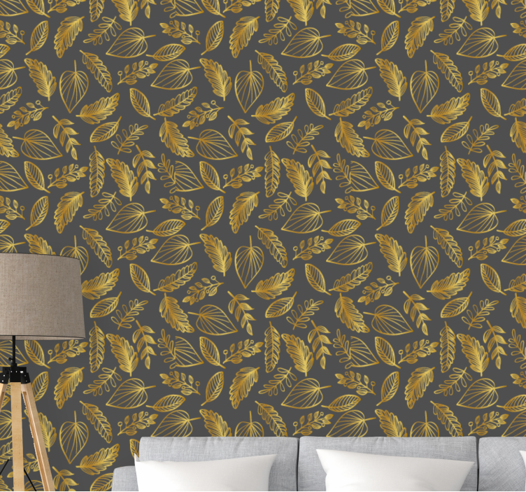 Elegant golden effect pattern leaf wallpaper - TenStickers