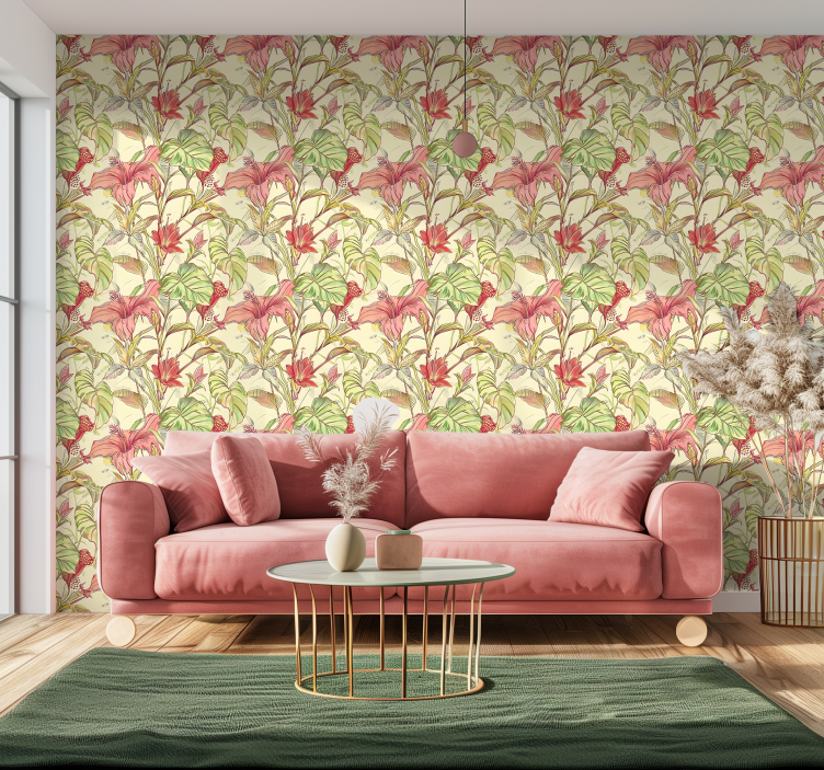 English flowers pattern leaf wallpaper - TenStickers