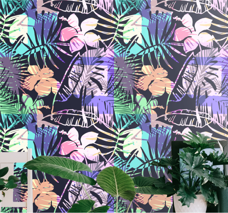 Exotic flowers tropical pattern leaf wallpaper - TenStickers