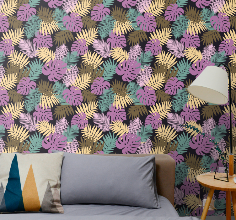 Colorful exotic foliage living room wallpaper - TenStickers