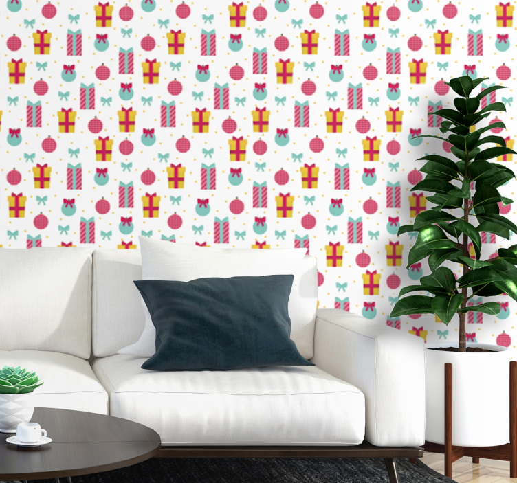 Festive Gift Pattern christmas wallpaper - TenStickers