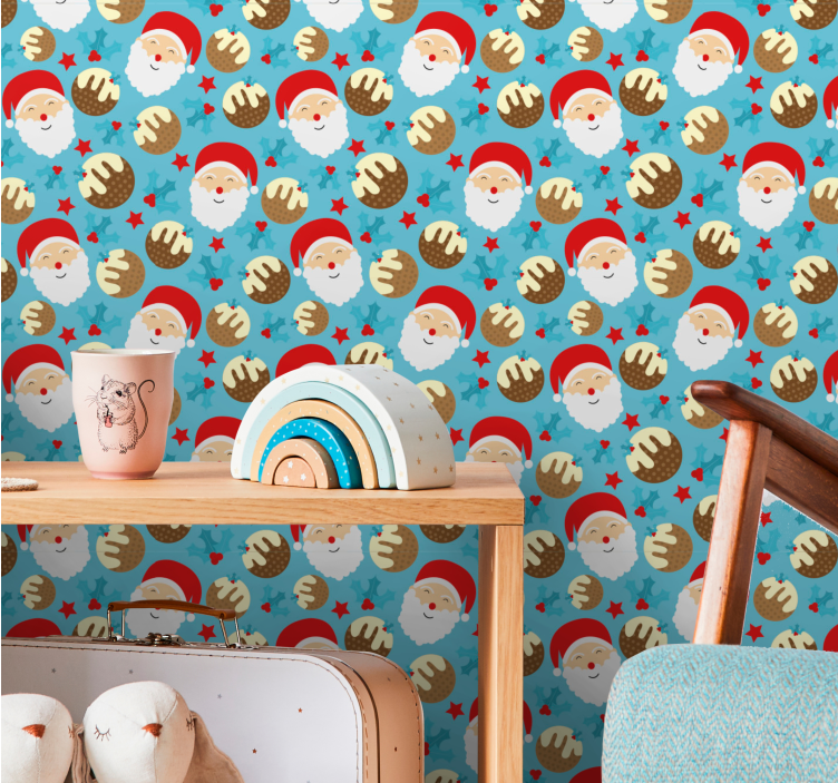 Festive Santa Pattern christmas wallpaper - TenStickers