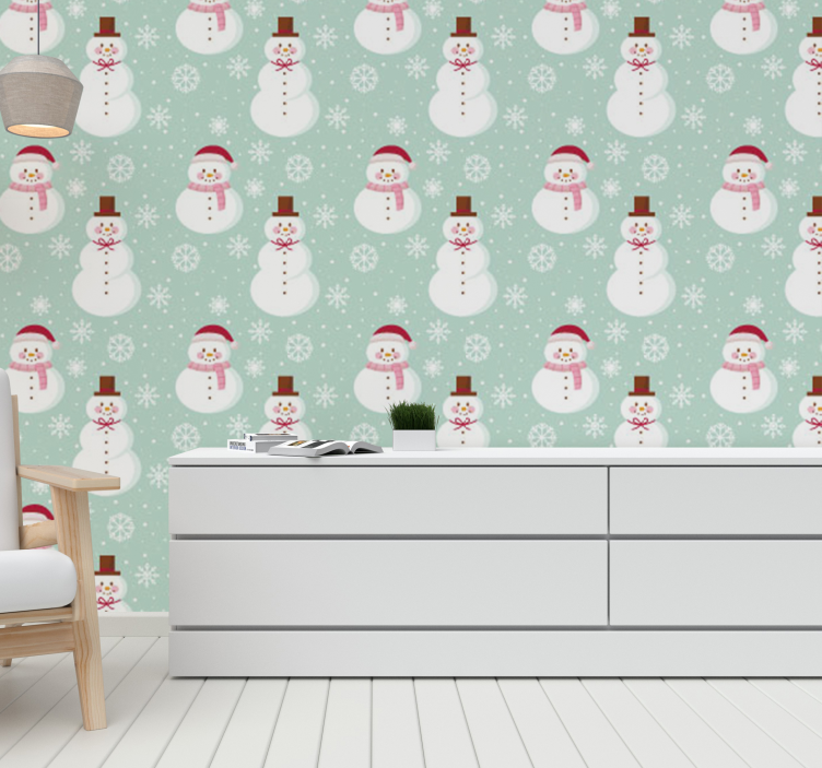 Festive Snowmen Pattern christmas wallpaper - TenStickers