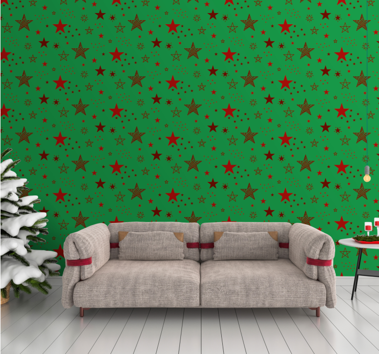 Festive Star Pattern christmas wallpaper - TenStickers