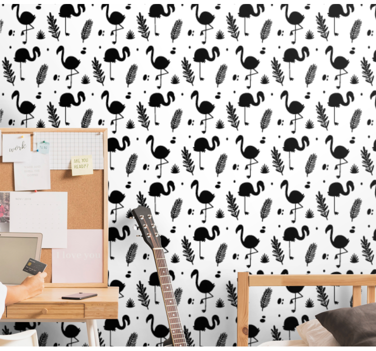 Flamingo Foliage Pattern animal wallpaper - TenStickers