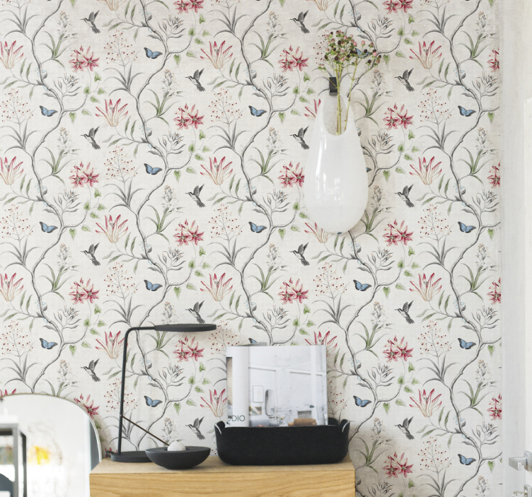 Floral Bird Pattern floral ornament wallpaper - TenStickers