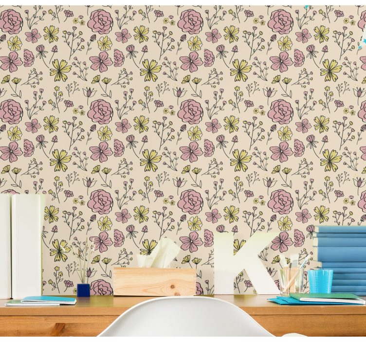 Floral Botanical Sketch flower wallpaper - TenStickers