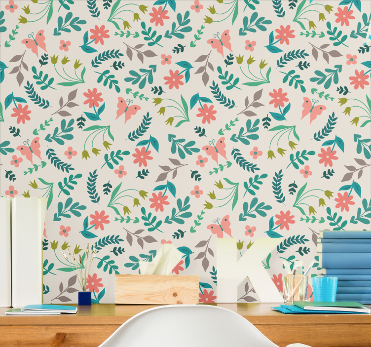 Floral Butterflies flower wallpaper - TenStickers