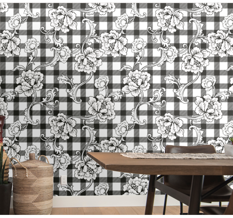 Floral Checkerboard floral ornament wallpaper - TenStickers
