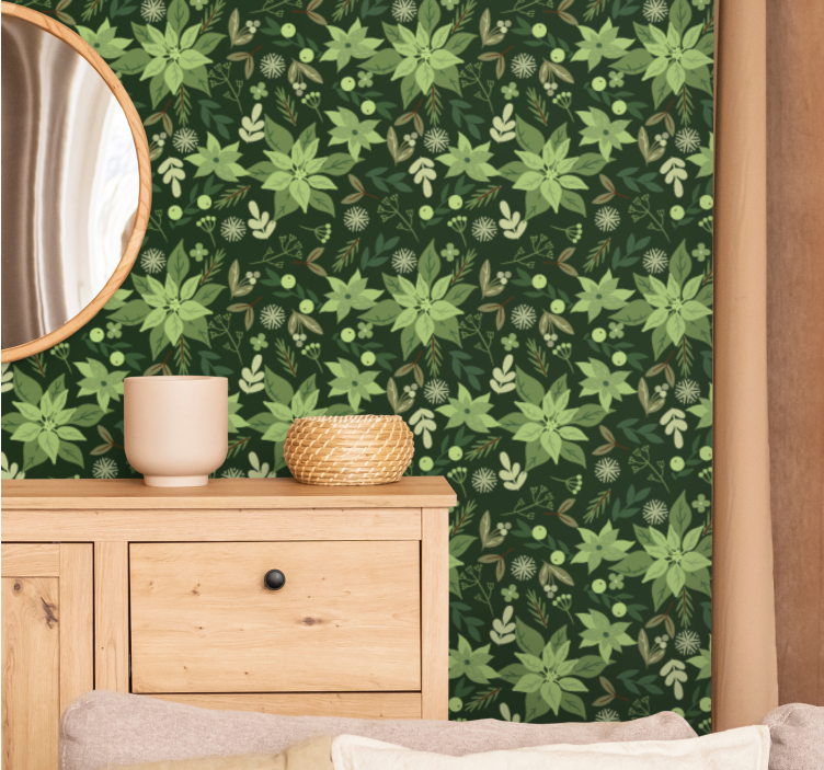 Green natural pattern leaf wallpaper - TenStickers
