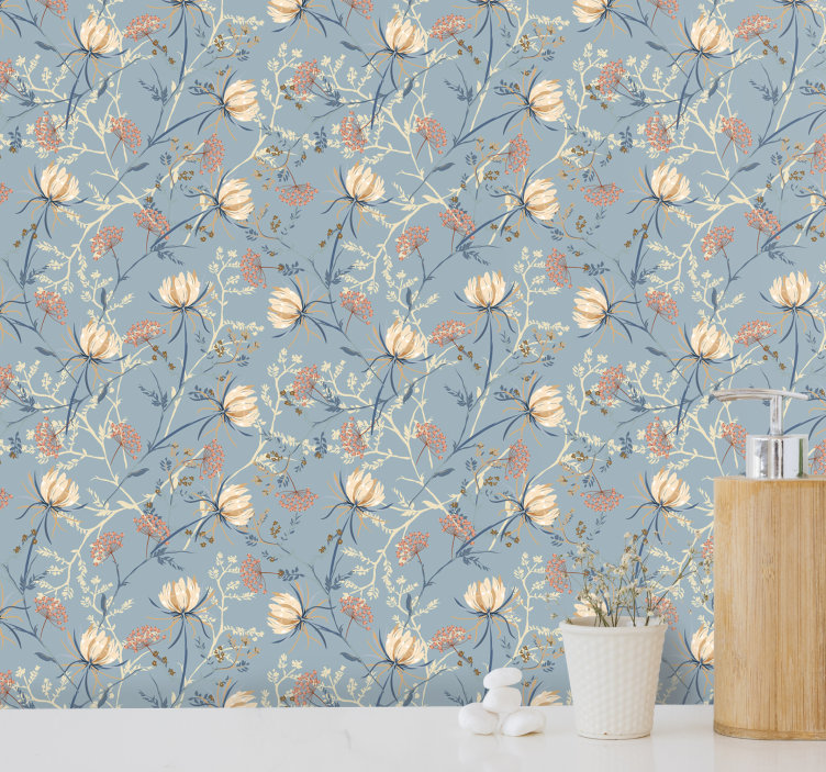 Blue nature scene flower wallpaper - TenStickers