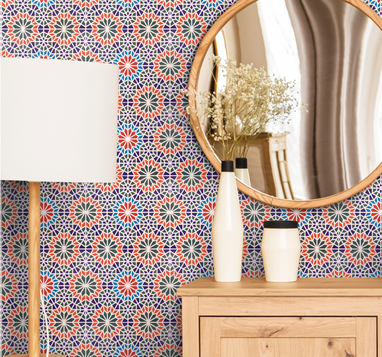 Floral ornament wallpaper with geometric flower patterns - TenStickers