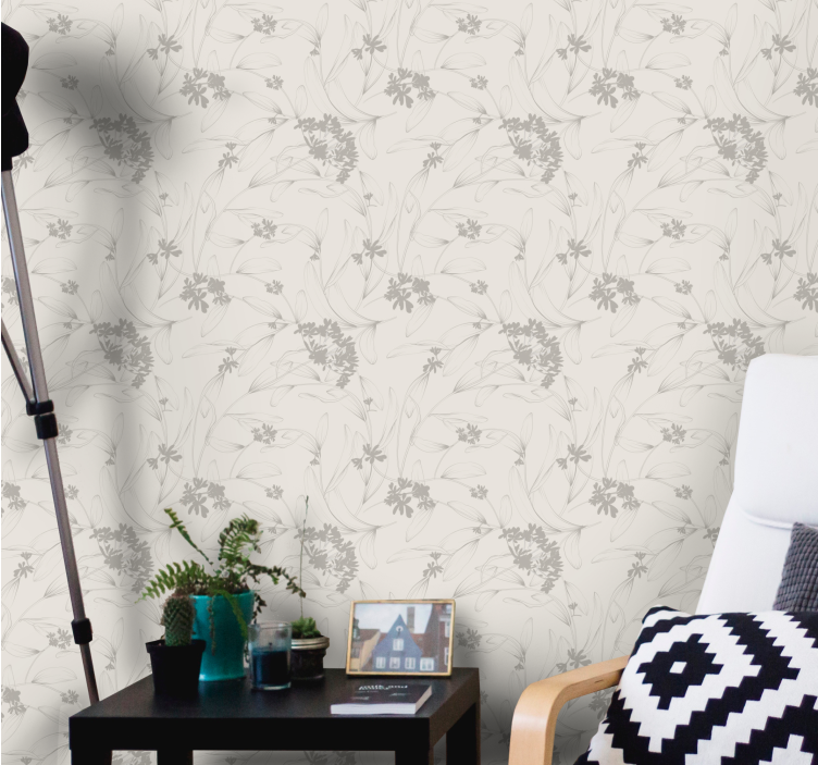 Beige outline pattern flower wallpaper - TenStickers