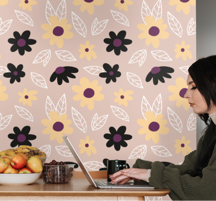 Floral Simplistic Motif floral ornament wallpaper - TenStickers