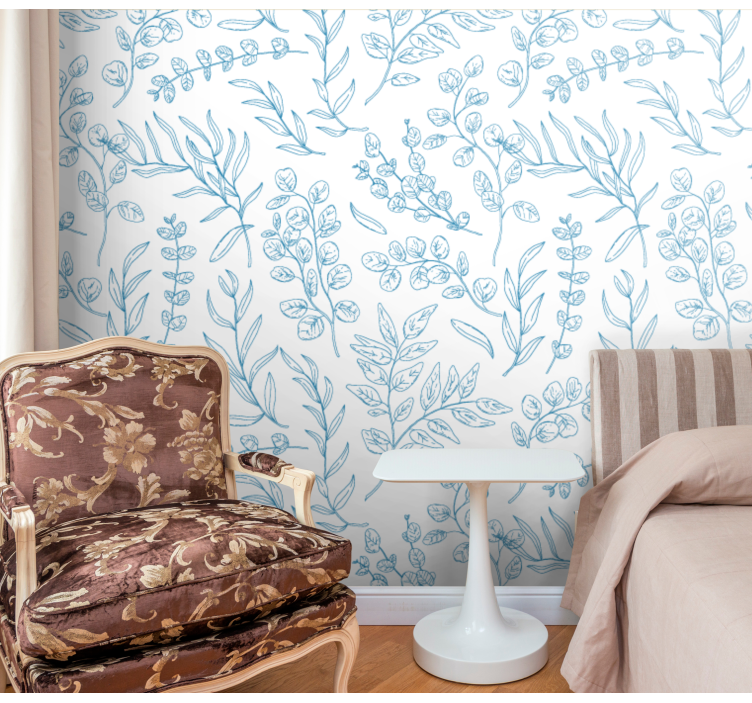 Floral Sketch Design leaf wallpaper - TenStickers