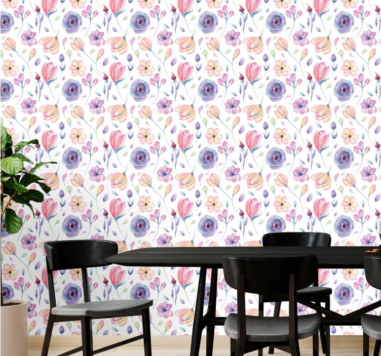 Floral Watercolor flower wallpaper - TenStickers