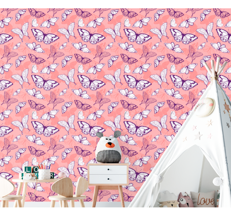 Flying pink motif butterfly wallpaper - TenStickers