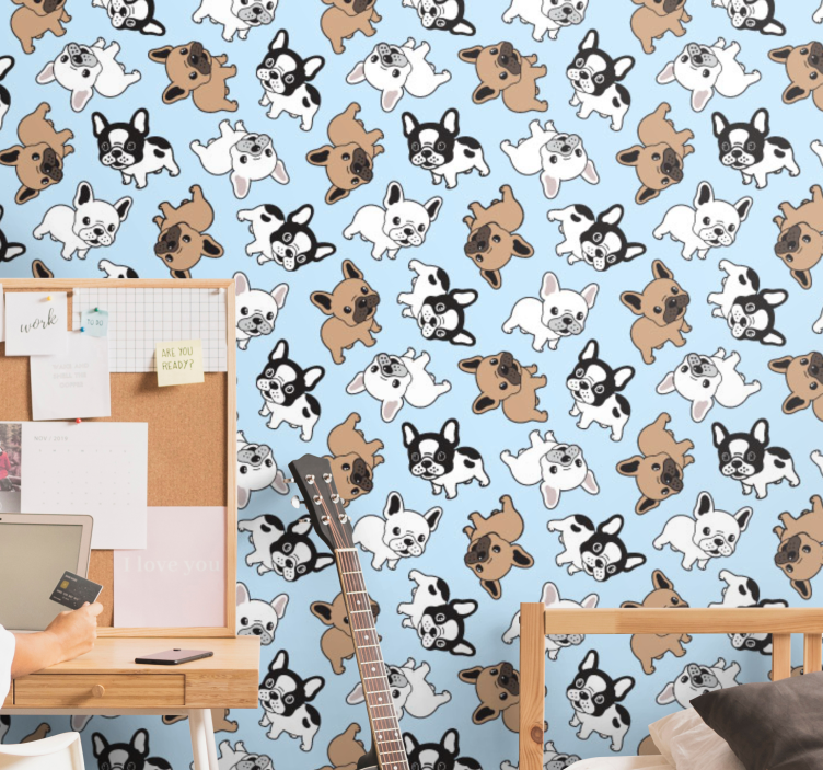 French bulldog pattern Bedroom Wallpaper - TenStickers