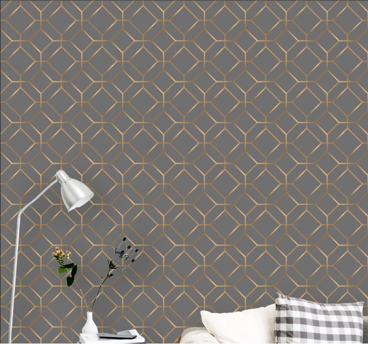Hexagonal gold pattern shapes wallpaper - TenStickers