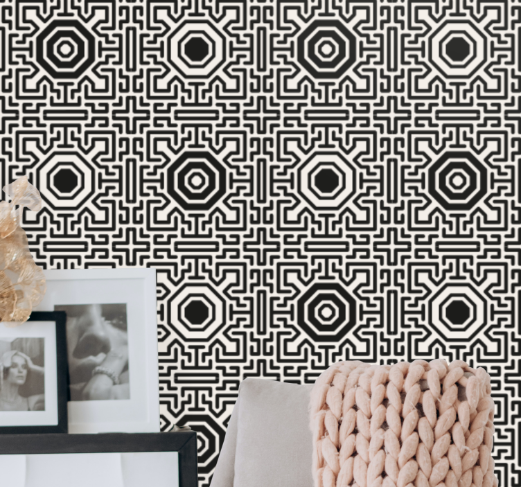 Geometric Maze Pattern geometric wallpaper - TenStickers