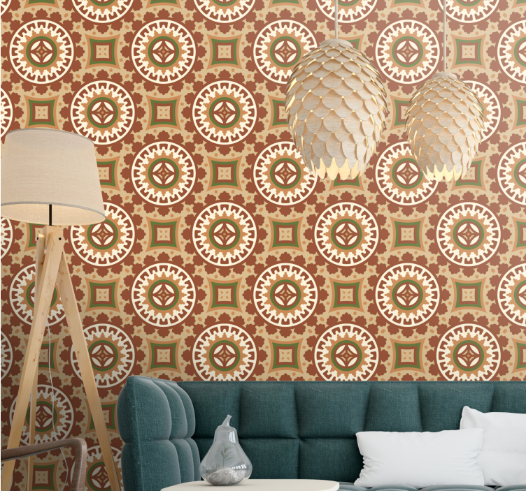 Geometric Ornamental tile wallpaper - TenStickers