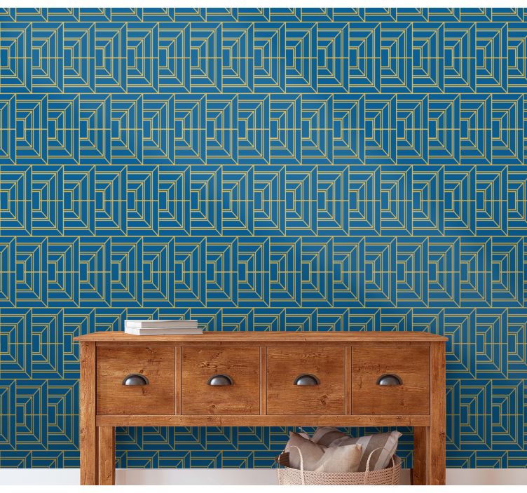 Gold lines with blue background Wallpaper - TenStickers