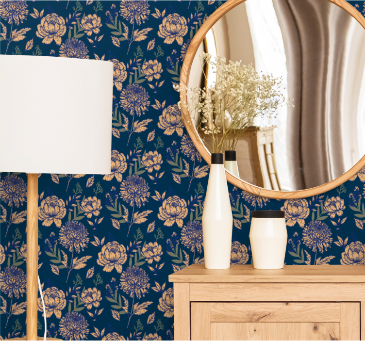 Golden floral patterns entryway wallpaper - TenStickers