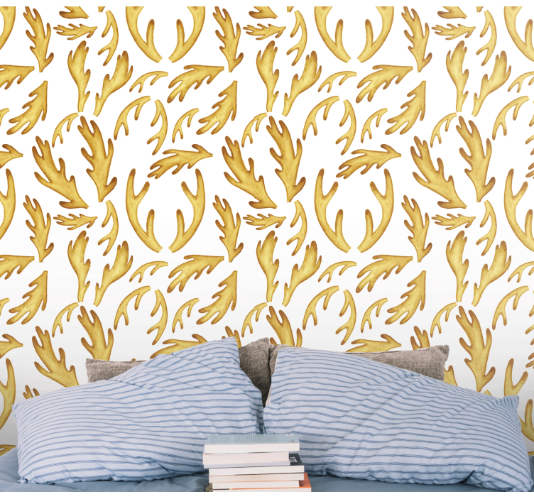 Golden Foliage Pattern leaf wallpaper - TenStickers