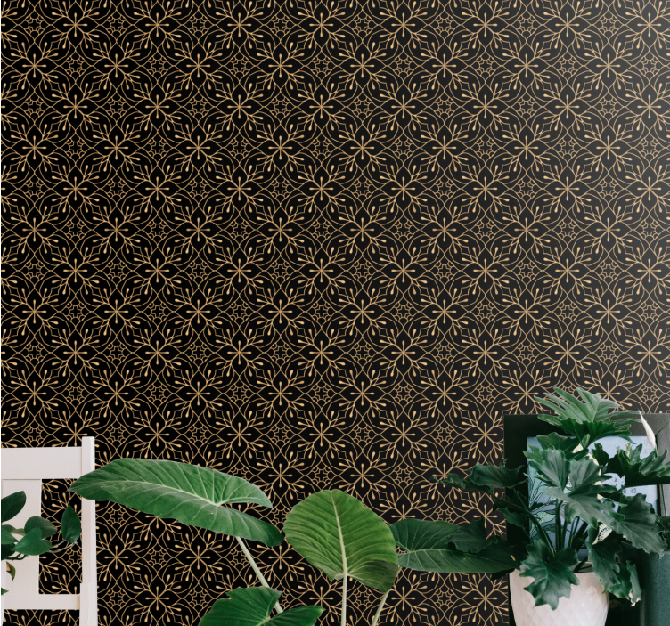 Golden mandala pattern entryway wallpaper - TenStickers