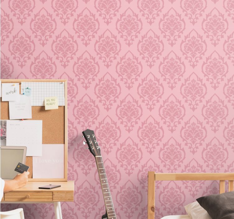 Pink floral pattern baroque wallpaper - TenStickers