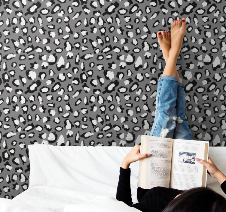 Gray and white leopard animal print wallpaper - TenStickers