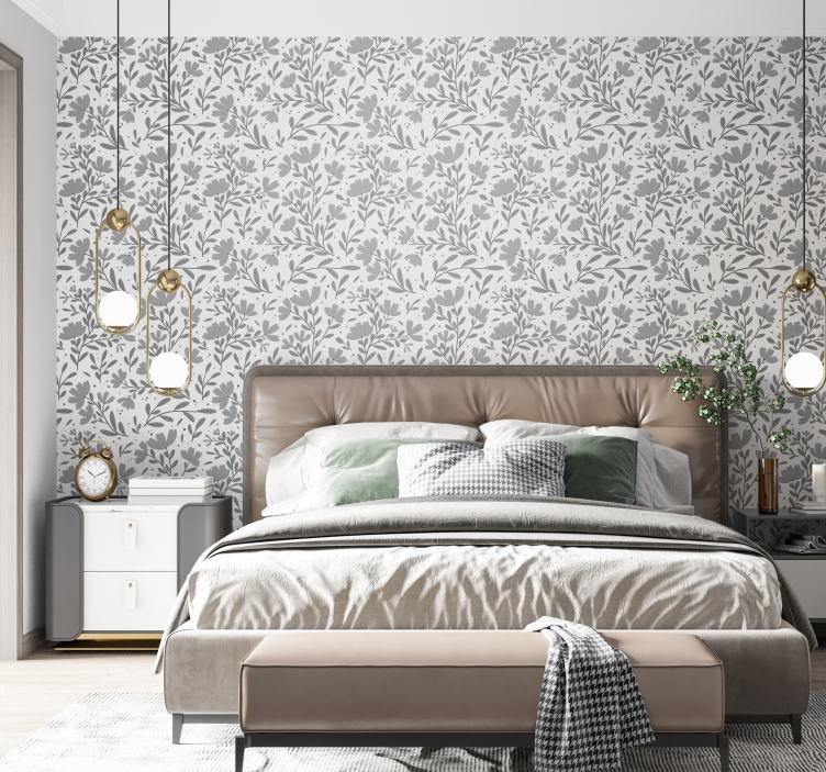 gray flowers pattern flower wallpaper - TenStickers