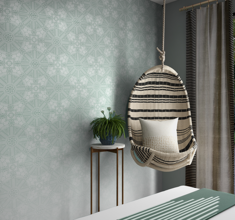 Green boho Aztec pattern master bedroom wallpaper - TenStickers