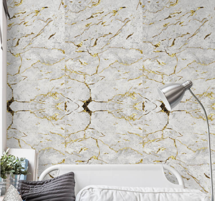Grey and golden motif marble wallpaper - TenStickers