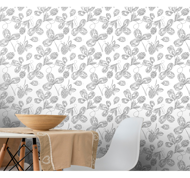 Grey and white design pattern leaf wallpaper - TenStickers